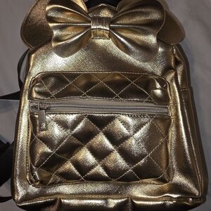 Gold Quilted Disney Minnie Mouse Bow Mini Backpack Purse Bag